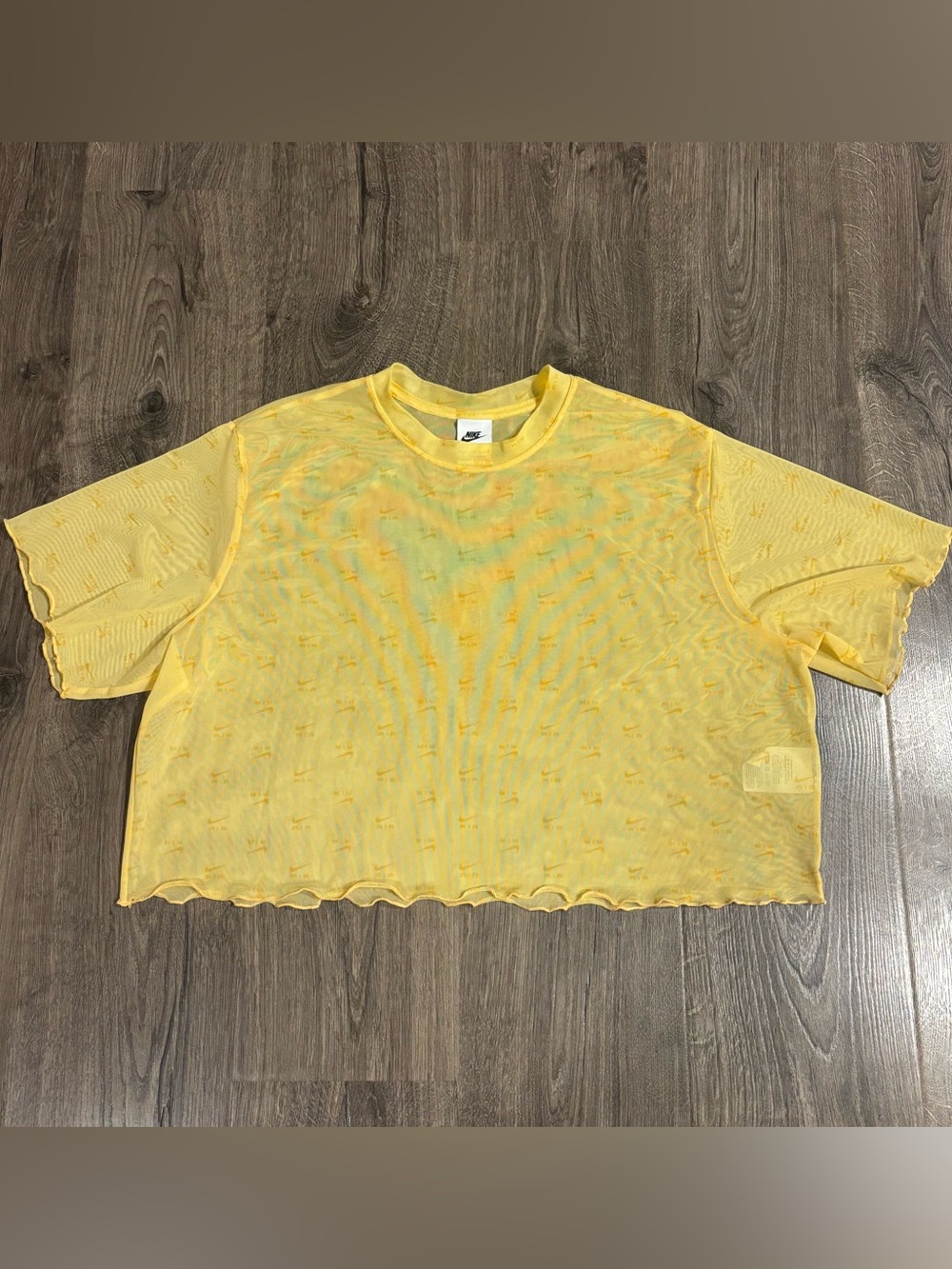 Nike Air Print Mesh Crop Top In Topaz Gold Wavy Edges Womens size Large